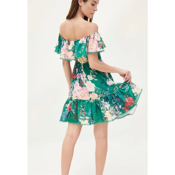 Marchesa Notte Emerald Roses Off Shoulder Mini Dress Womens 4 - Picture 3 of 16